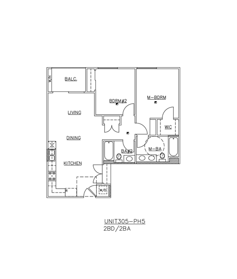 Floor plan for 2 beds, 2 baths, 930 sqft